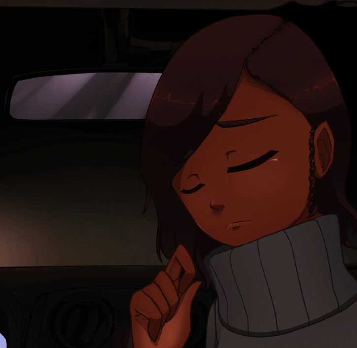 najwa peeking in from behind an exhausted-looking aayla