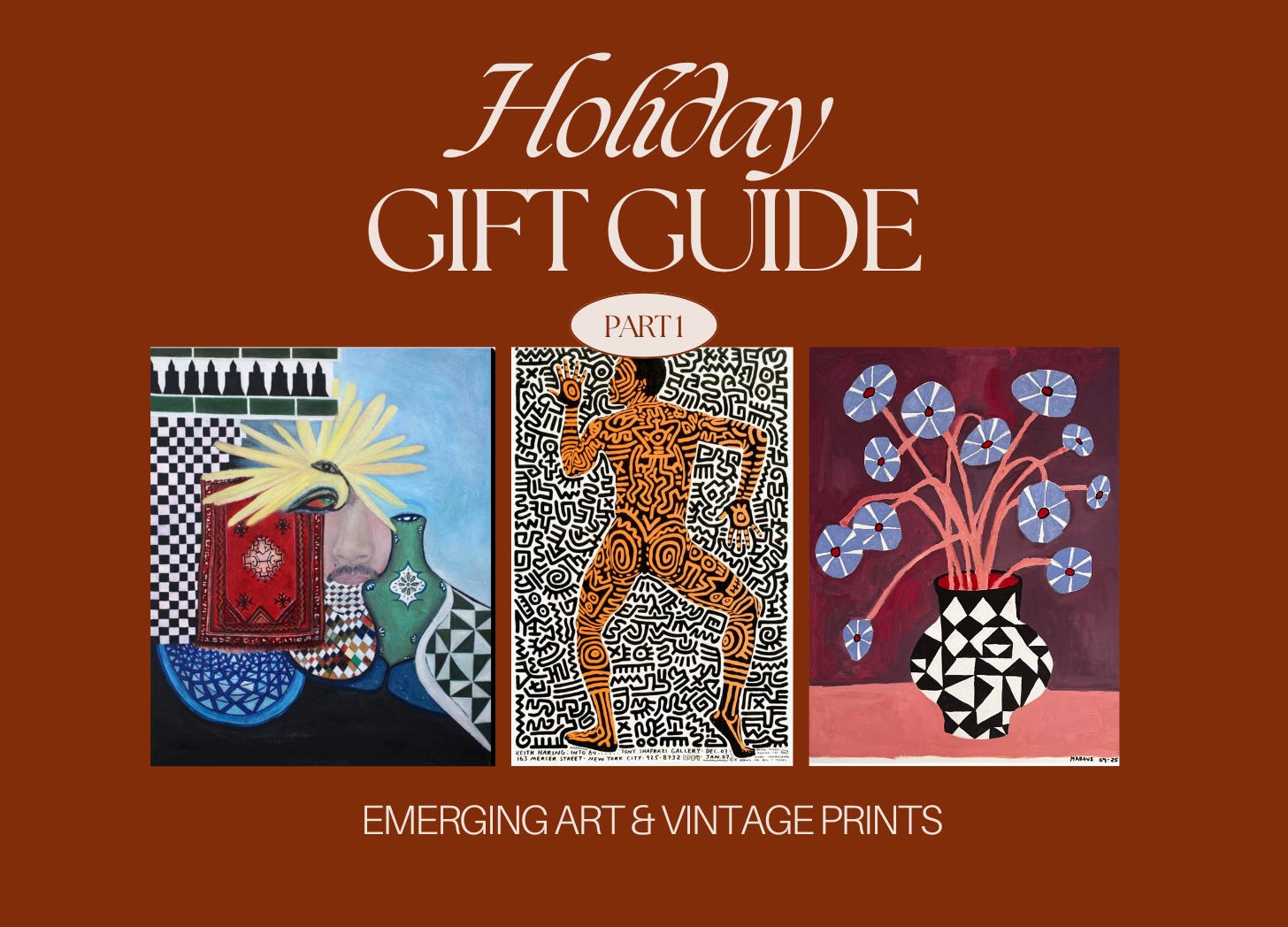 Holiday gift guide featuring emerging art prints and vintage posters under $300—thoughtful, timeless picks for art-curious friends and design lovers.