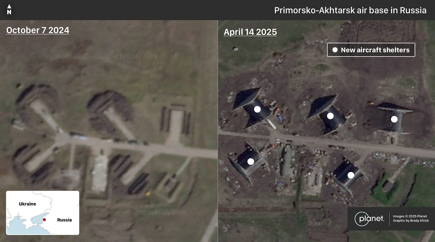 Primorsko-akhtarsk air base in Russia. Image Copyright Planet 2025. Graphic by Brady Africk. 