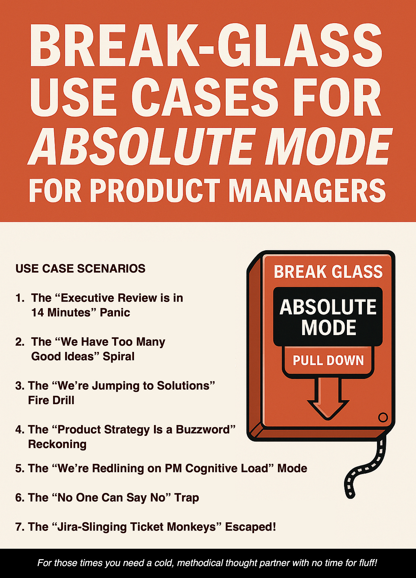 Poster listing seven PM chaos scenarios that trigger Absolute Mode.