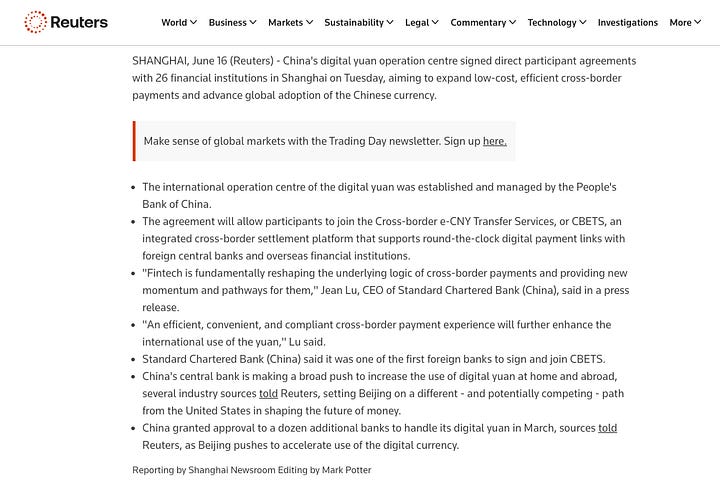 https://www.reuters.com/world/asia-pacific/china-signs-up-26-financial-institutions-digital-yuan-cross-border-payment-2026-06-16/
