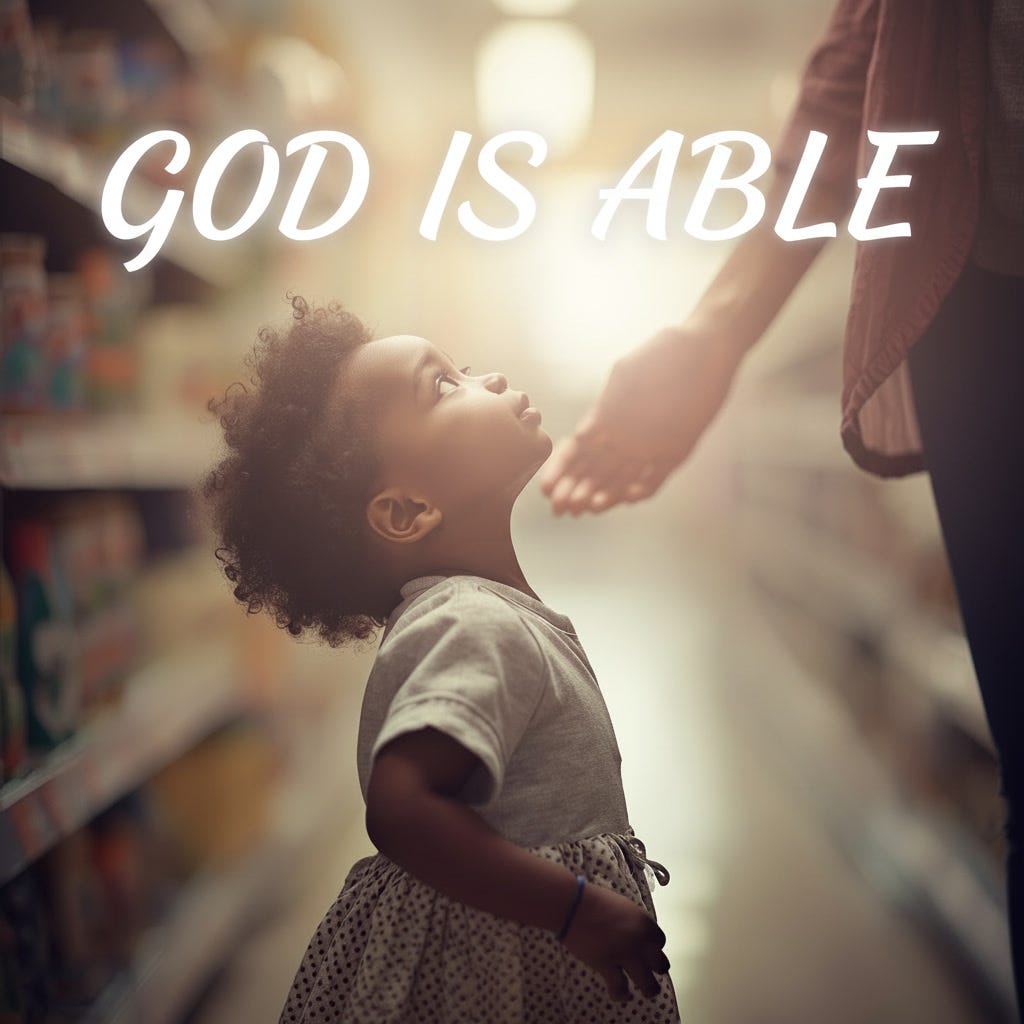 Create an inspiring image with the uplifting phrase 'God is Able' prominently displayed, conveying a sense of hope and faith. Create an inspiring image with the uplifting phrase 'God is Able' prominently displayed, conveying a sense of hope and faith.
