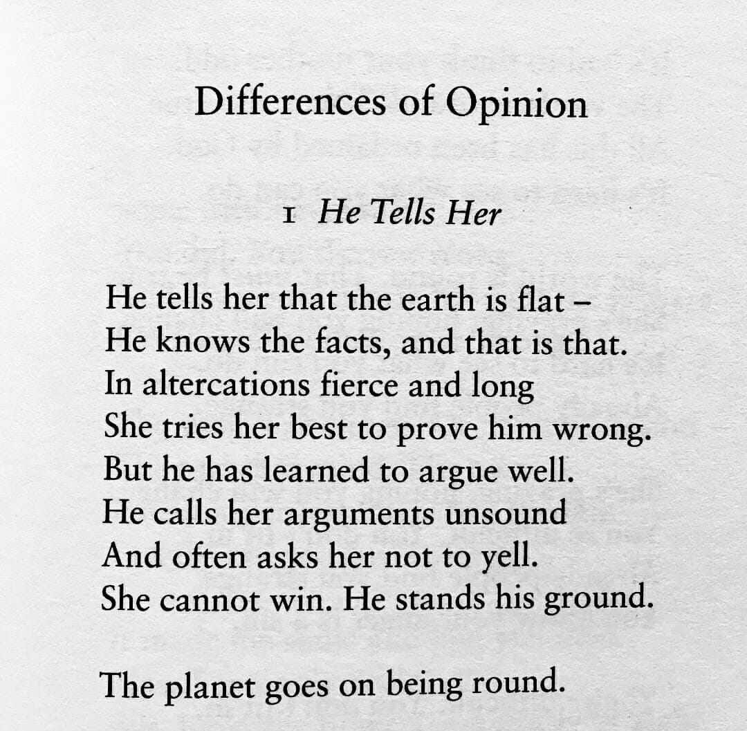 the poem 'differences of opinion' by Wendy Cope