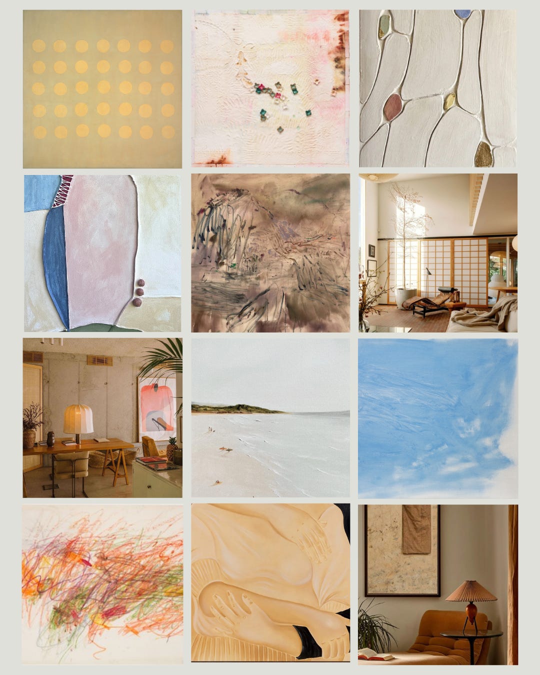 Warm Minimalist: Soft, pared-back compositions and interiors — chalk, oat, and linen textures with calm simplicity.