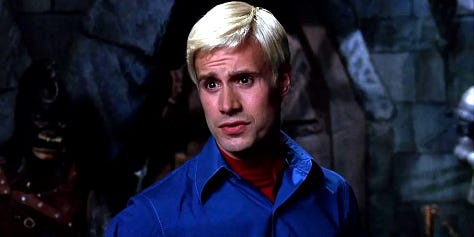 First image is of Rocky from Rocky Horror Picture Show; second image is from Freddie Prinze Jr. as Fred in the Scooby Doo live action movie; and third image is Ryan Gosling as Ken in the Barbie movie.
