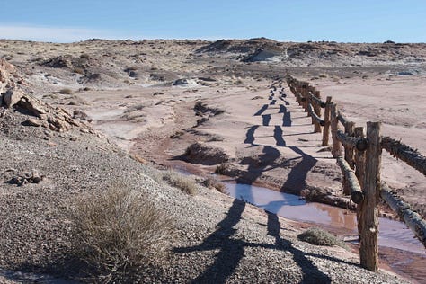 Images of barren landscapes and sky which is mainly blue
