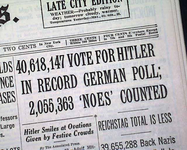 Adolph Hitler gains power w/ election win..... - RareNewspapers.com