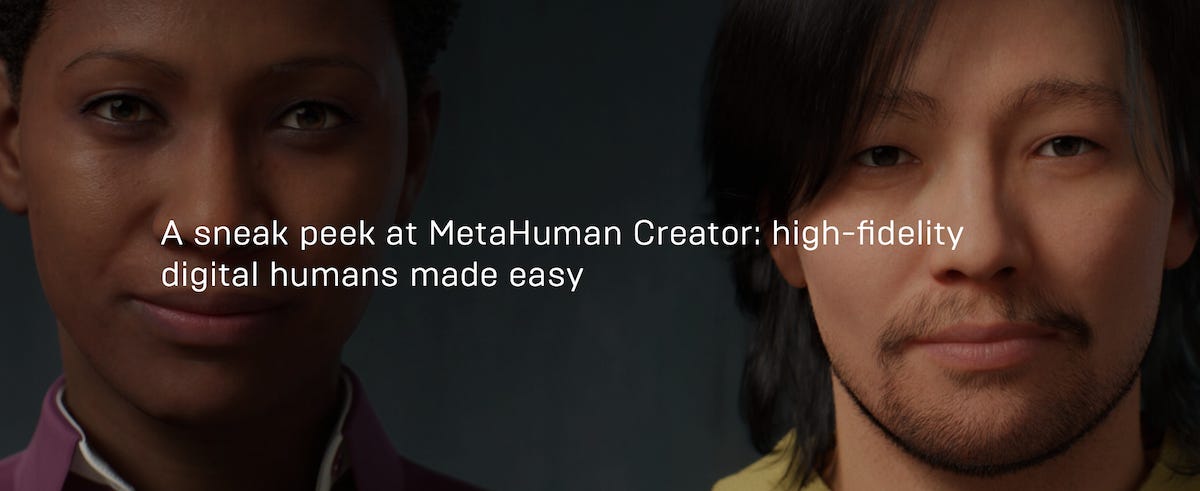 Des avatars (« doubles numériques ») humains haute fidélité - capture d’écran du site d’Unreal Engine, propriété d’Epic Games Des avatars (« doubles numériques ») humains haute fidélité - capture d’écran du site d’Unreal Engine, propriété d’Epic Games