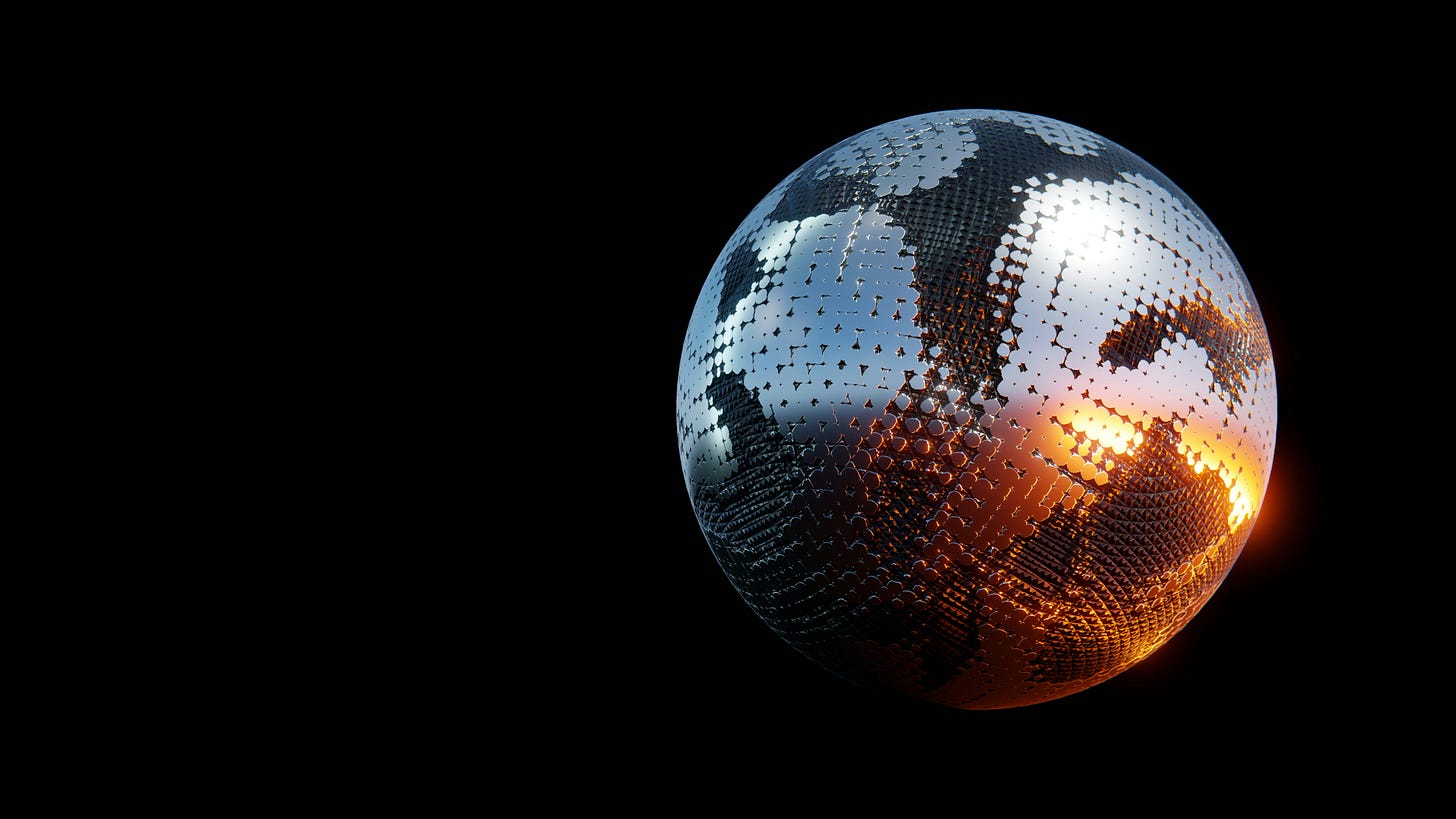 a shiny metal sphere. 