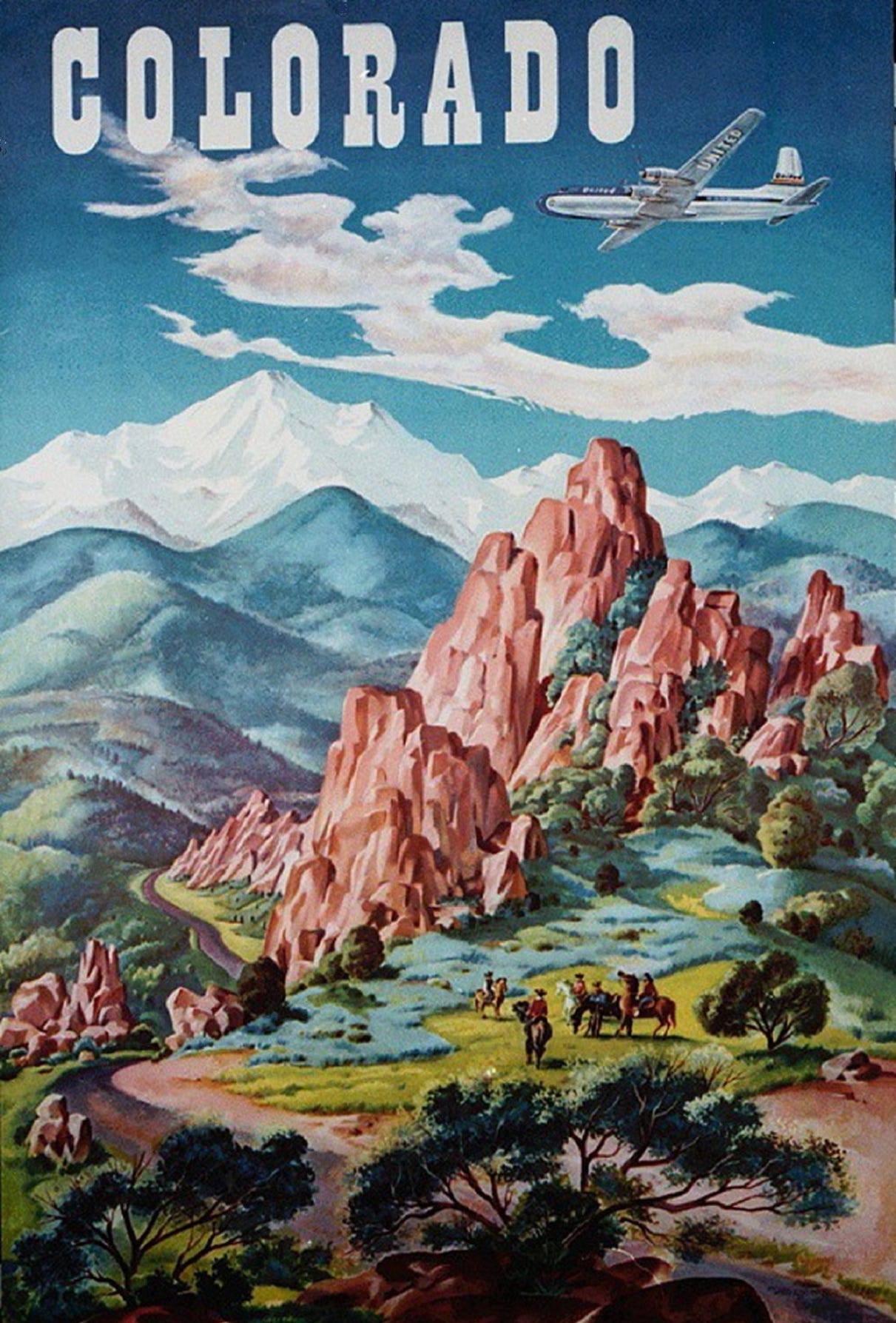 a painting of mountains with the heading Colorado a painting of mountains with the heading Colorado