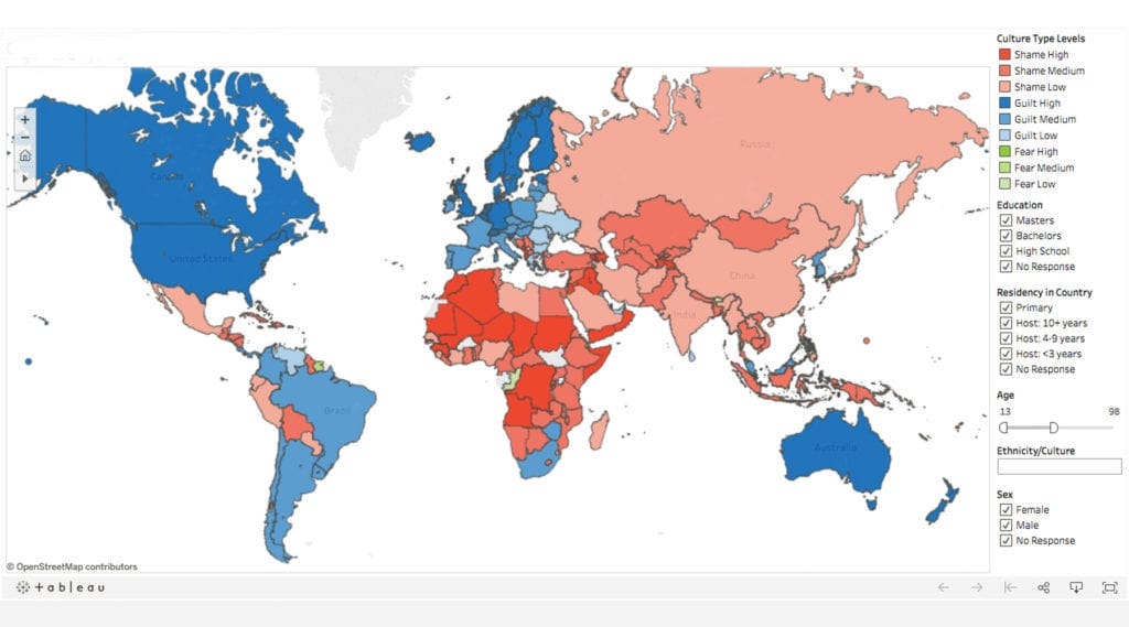 Different cultures shown on map