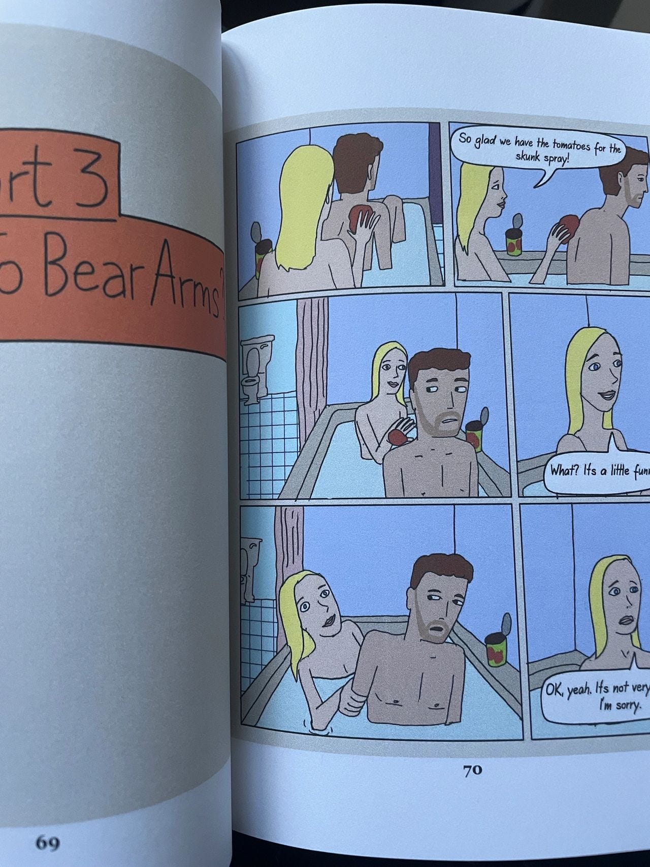 A scene from Should We Buy A Gun? illustrating how the larger political debate is filtered through the intimate conversations of a couple grappling with questions of safety, fear, and responsibility.