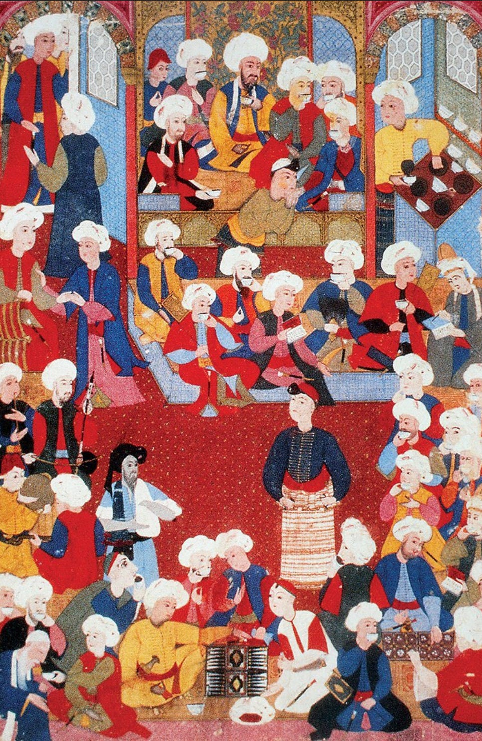 A miniature of an Ottoman coffeehouse