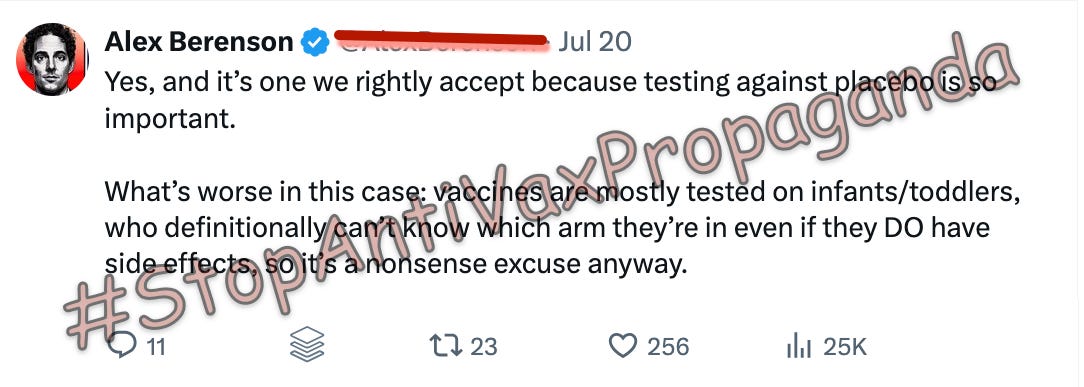 Alex Berenson doesn’t seem to understand that if a clinical trial isn’t properly blinded, then bias can ruin the trial, as folks might know who got a study vaccine and who got a control vaccine. Alex Berenson doesn’t seem to understand that if a clinical trial isn’t properly blinded, then bias can ruin the trial, as folks might know who got a study vaccine and who got a control vaccine.