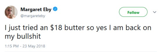Screenshot of a funny tweet about butter. Screenshot of a funny tweet about butter.