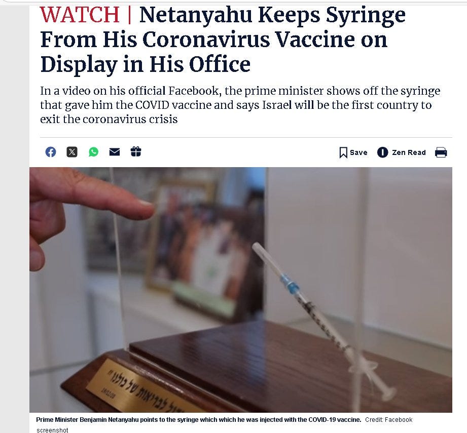 Brad Binkley on X: ""Netanyahu Keeps Syringe From His Coronavirus Vaccine  on Display In His Office." Of course he does. https://t.co/EMgQVdvIhc" / X