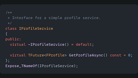 Service and Repo interfaces and implementations. Profile Model and example json