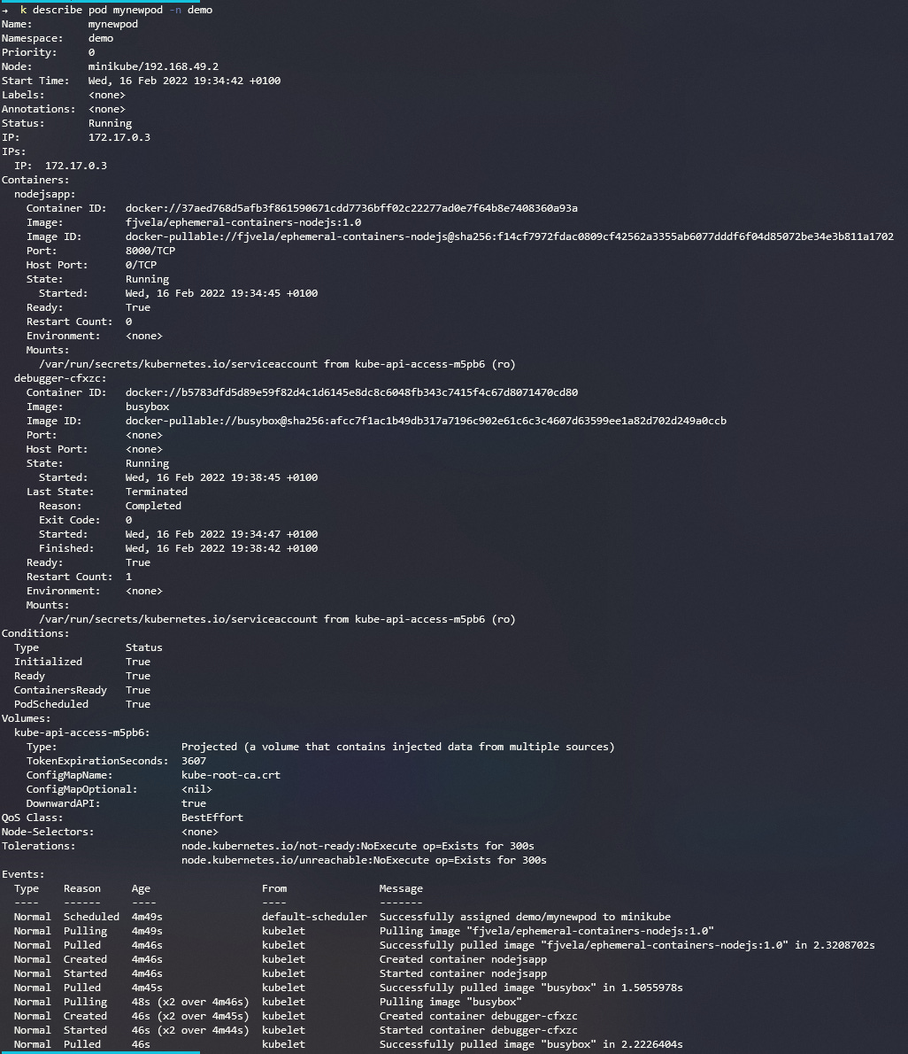 Descripción pod mynewpod Descripción pod mynewpod