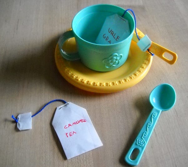 her pretend tea bags