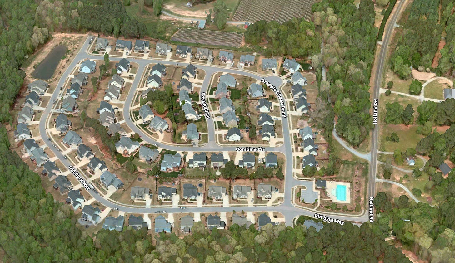 Image of a residential subdivision in Apex, taken from the air Image of a residential subdivision in Apex, taken from the air