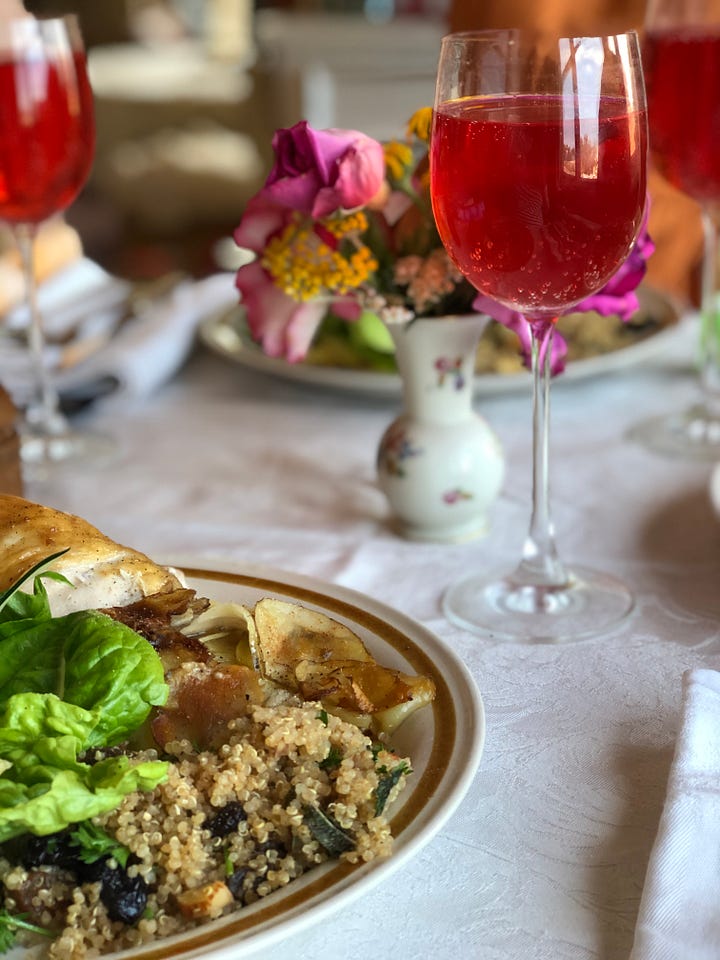 1. Christmas tree with cloth-wrapped gifts 2. Seasonal favourites for lunch 3. Paper hats and terrible jokes 4. Delicious homemade drinks and traditions we've made for ourselves. 