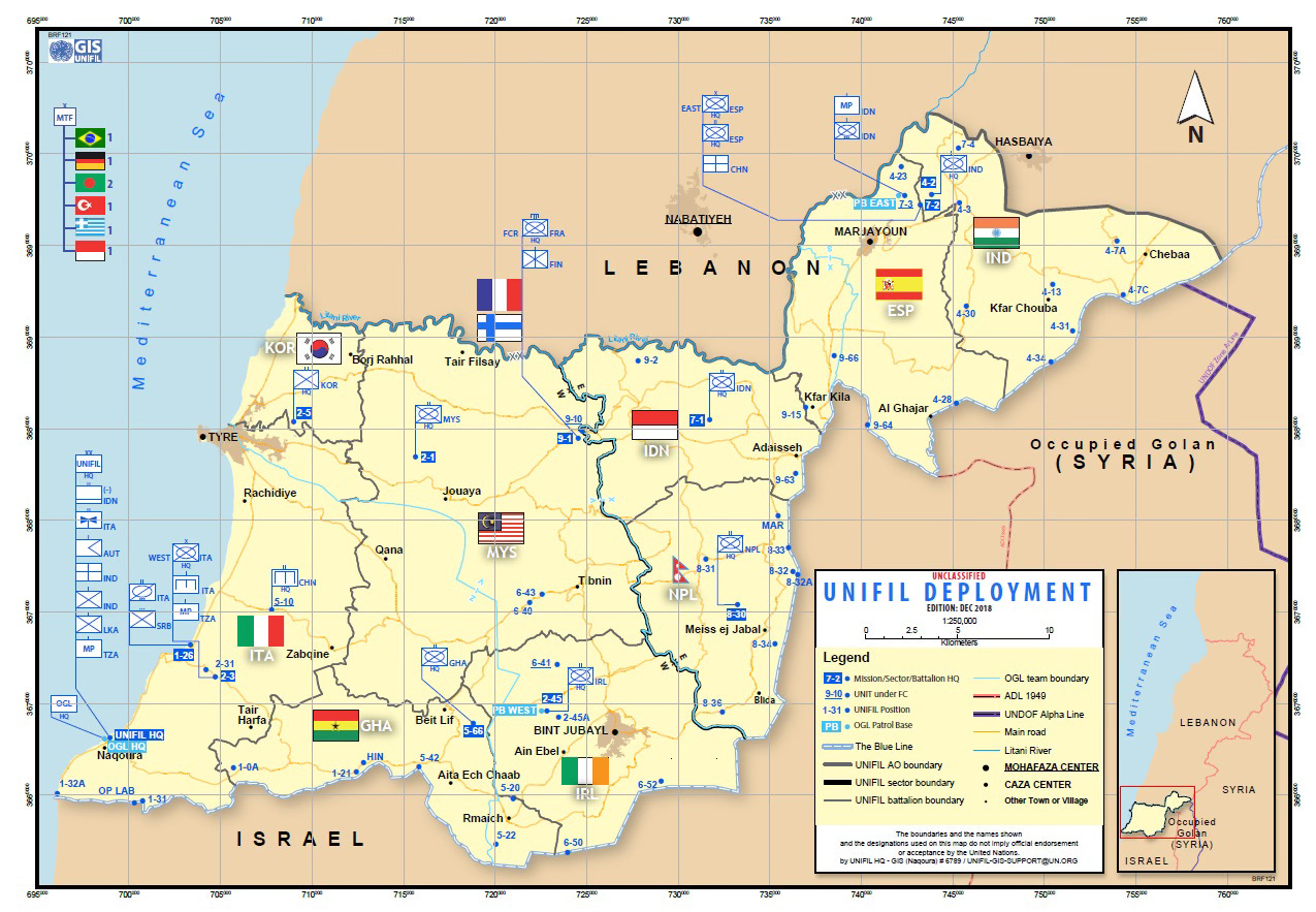 UNIFIL deployment, as of 2018
