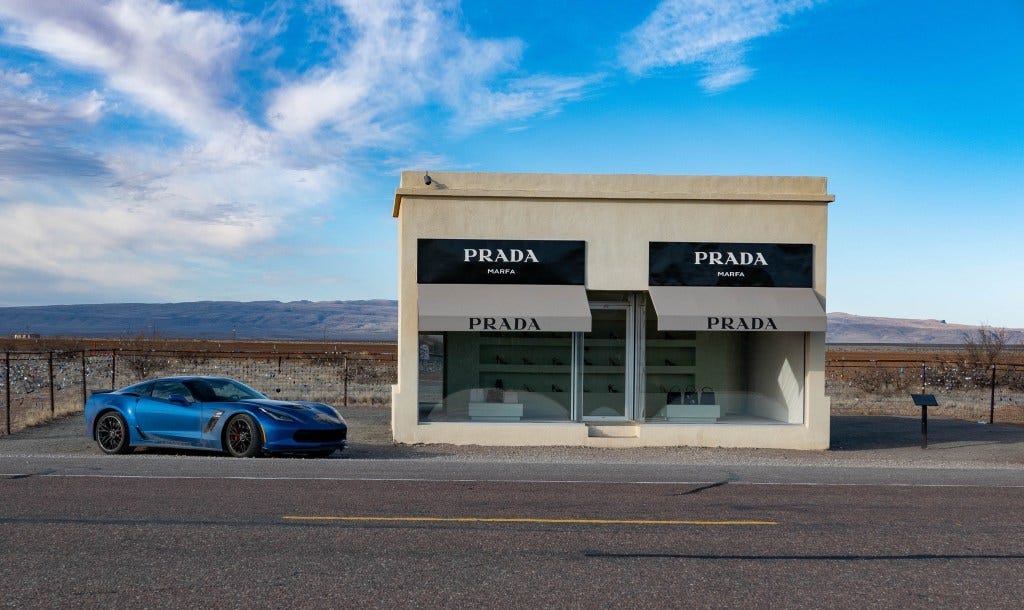 Corvette Z06 at the Prada Marfa art installation Corvette Z06 at the Prada Marfa art installation