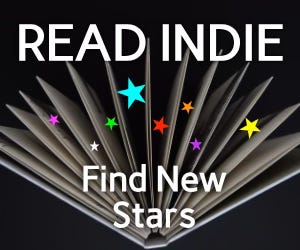 Logo for read indie, find new stars with a balck background, and open book and stars in mulitple colors in-between each page Logo for read indie, find new stars with a balck background, and open book and stars in mulitple colors in-between each page