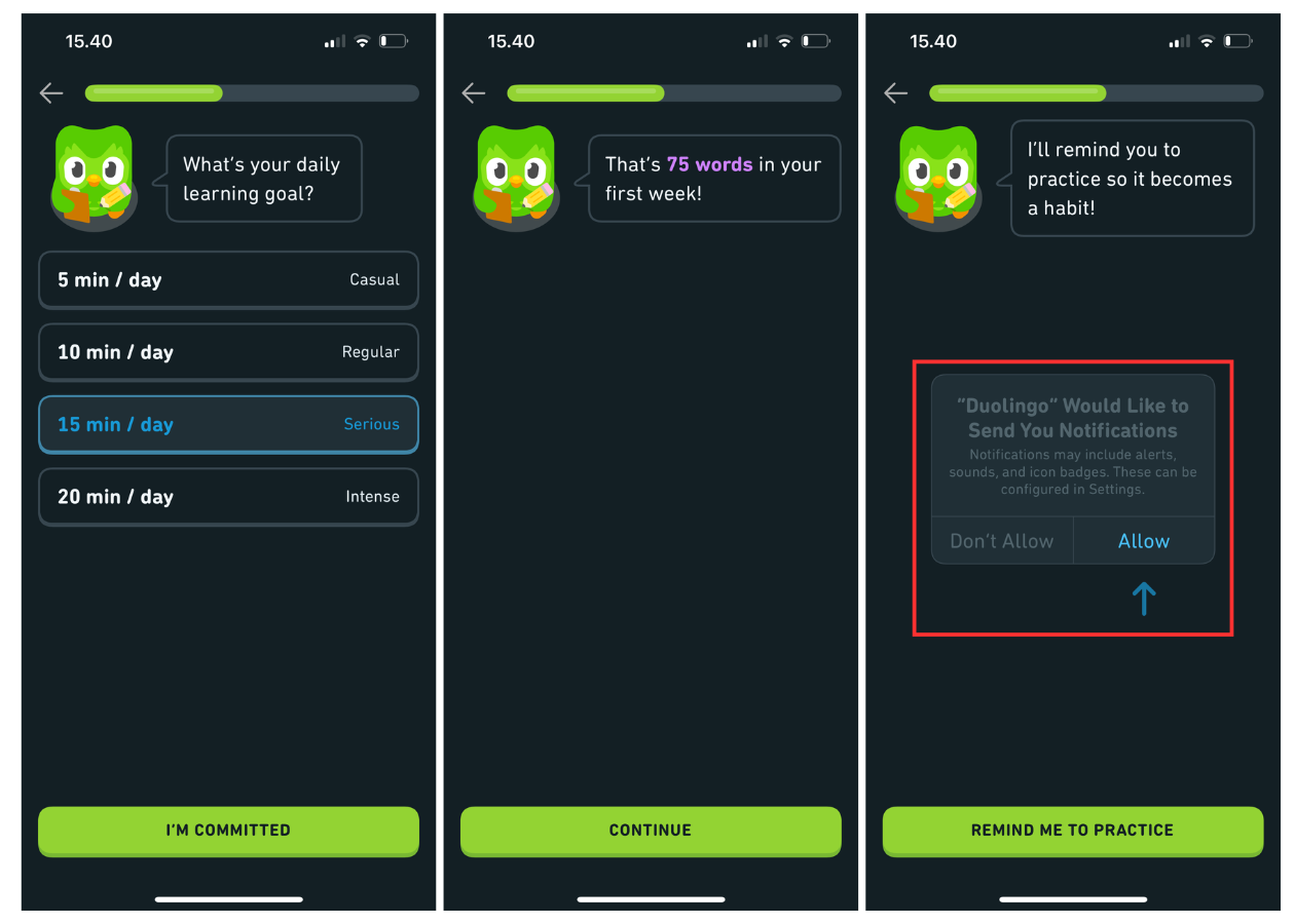 Duolingo app notification opt in