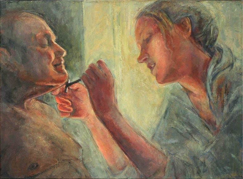 Shave, oil on canvas, painting of caregiver shaving my elderly ...