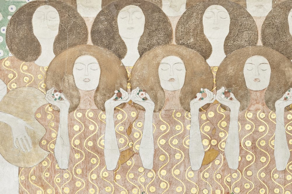Gustav Klimt, Beethoven Frieze: The Arts, Choir of Angels,  right wall, 1902 Photo: Jorit Aust