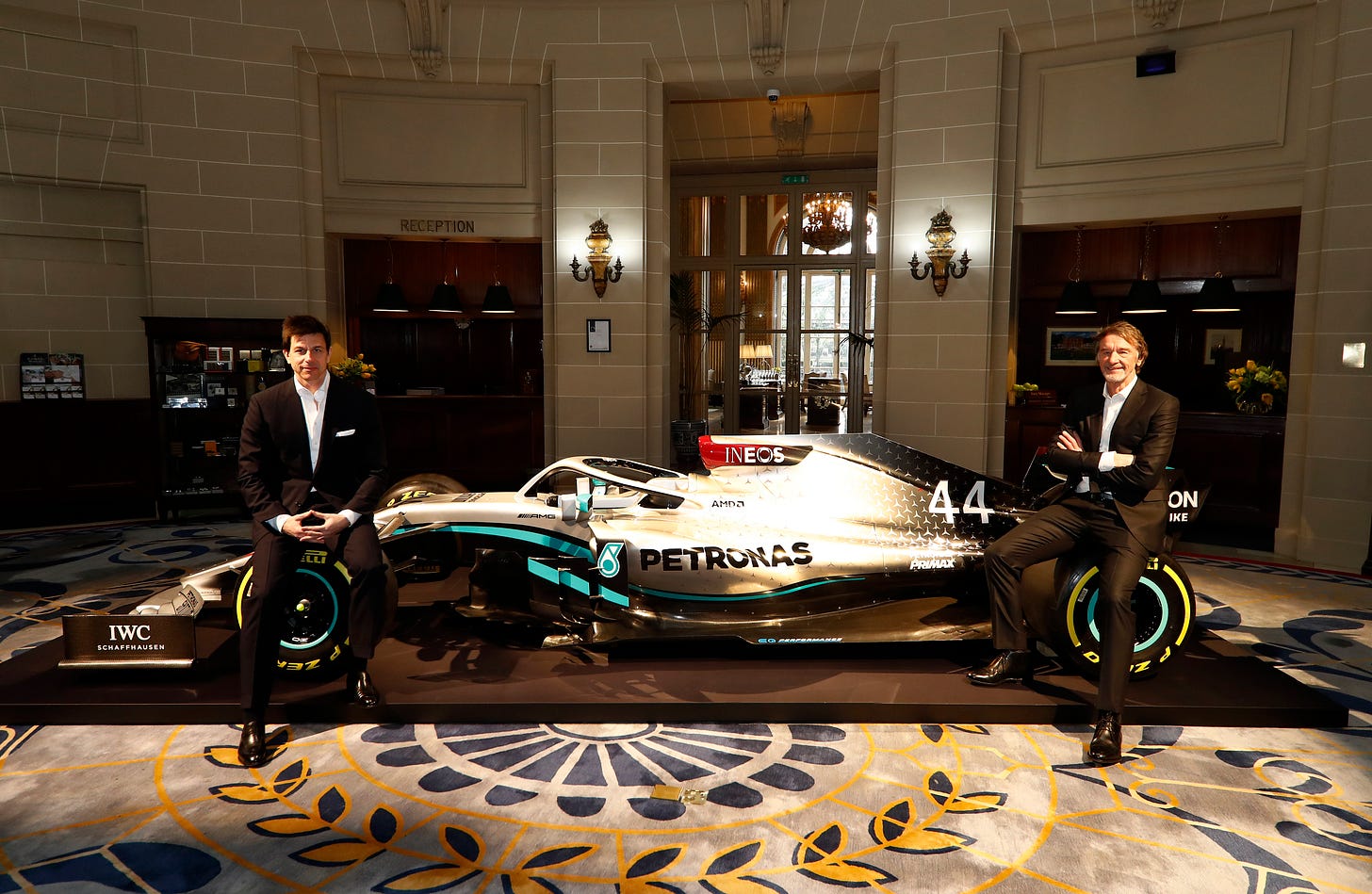 Mercedes F1 CEO Toto Wolff and Sir Jim Ratcliffe. Photo Credit: Mercedes F1