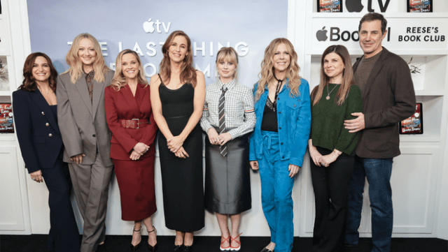 Lauren Neustadter, Judy Greer, Reese Witherspoon, Jennifer Garner, Angourie Rice, Rita Wilson, Laura Dave and Josh Singer attend the Apple TV and Apple Books event at The West Hollywood EDITION in celebration of “The Last Thing He Told Me,” based on the bestselling novel “The First Time I Saw Him,” on February 12, 2026 in Los Angeles, California. 