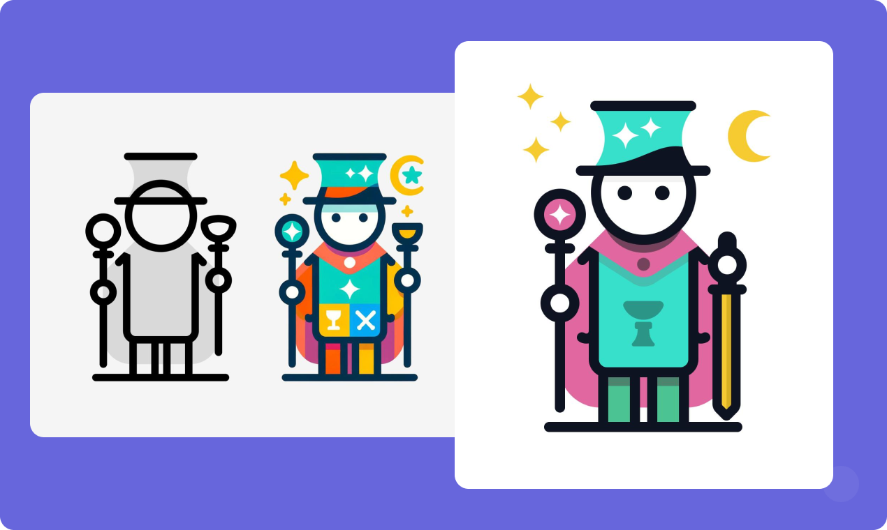 Flat vector illustrations of tarot court card characters drawn in the Astra Trainer style. Flat vector illustrations of tarot court card characters drawn in the Astra Trainer style.