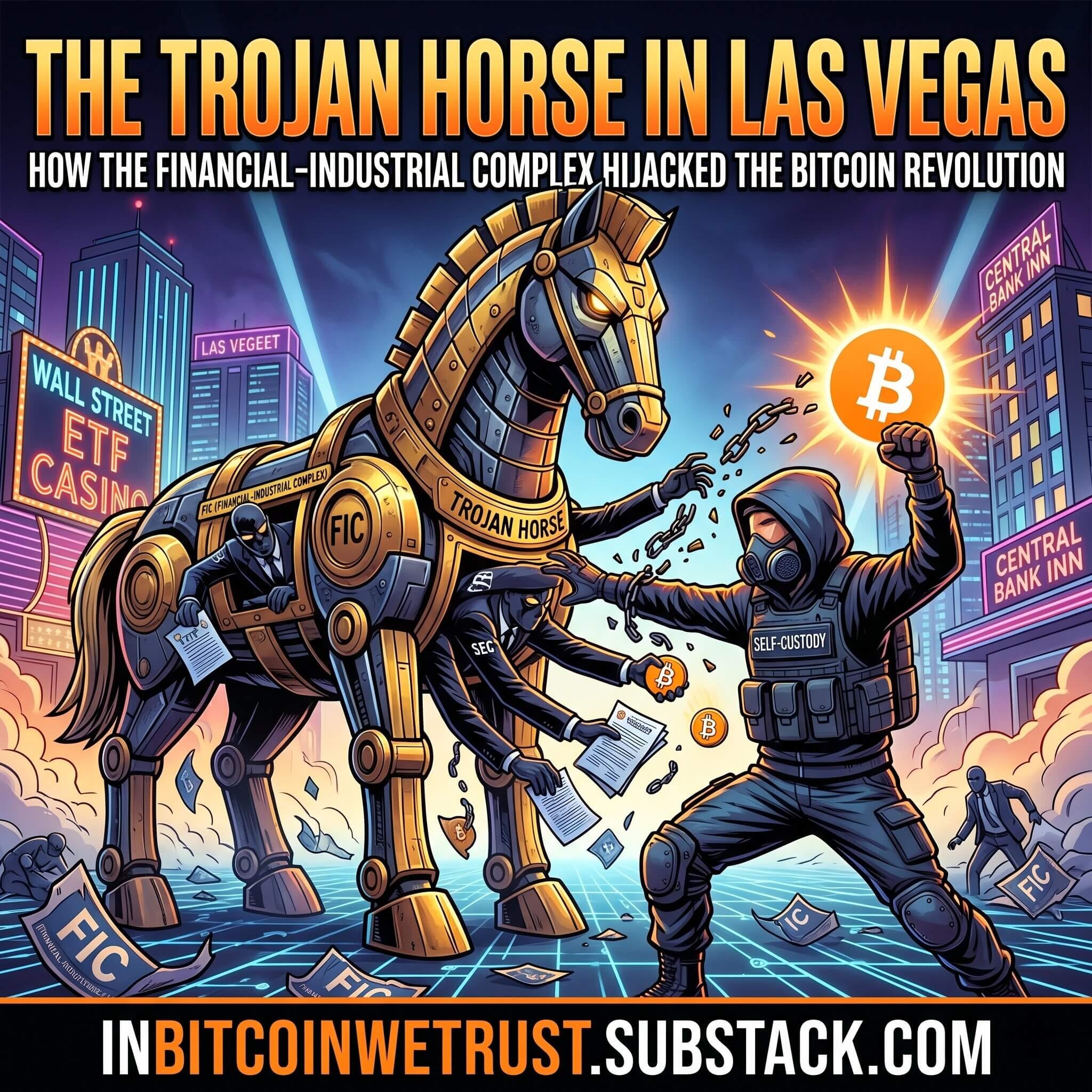 inbitcoinwetrust.substack.com - Sylvain Saurel - The Trojan Horse in Las Vegas: How the Financial-Industrial Complex Hijacked the Bitcoin Revolution.