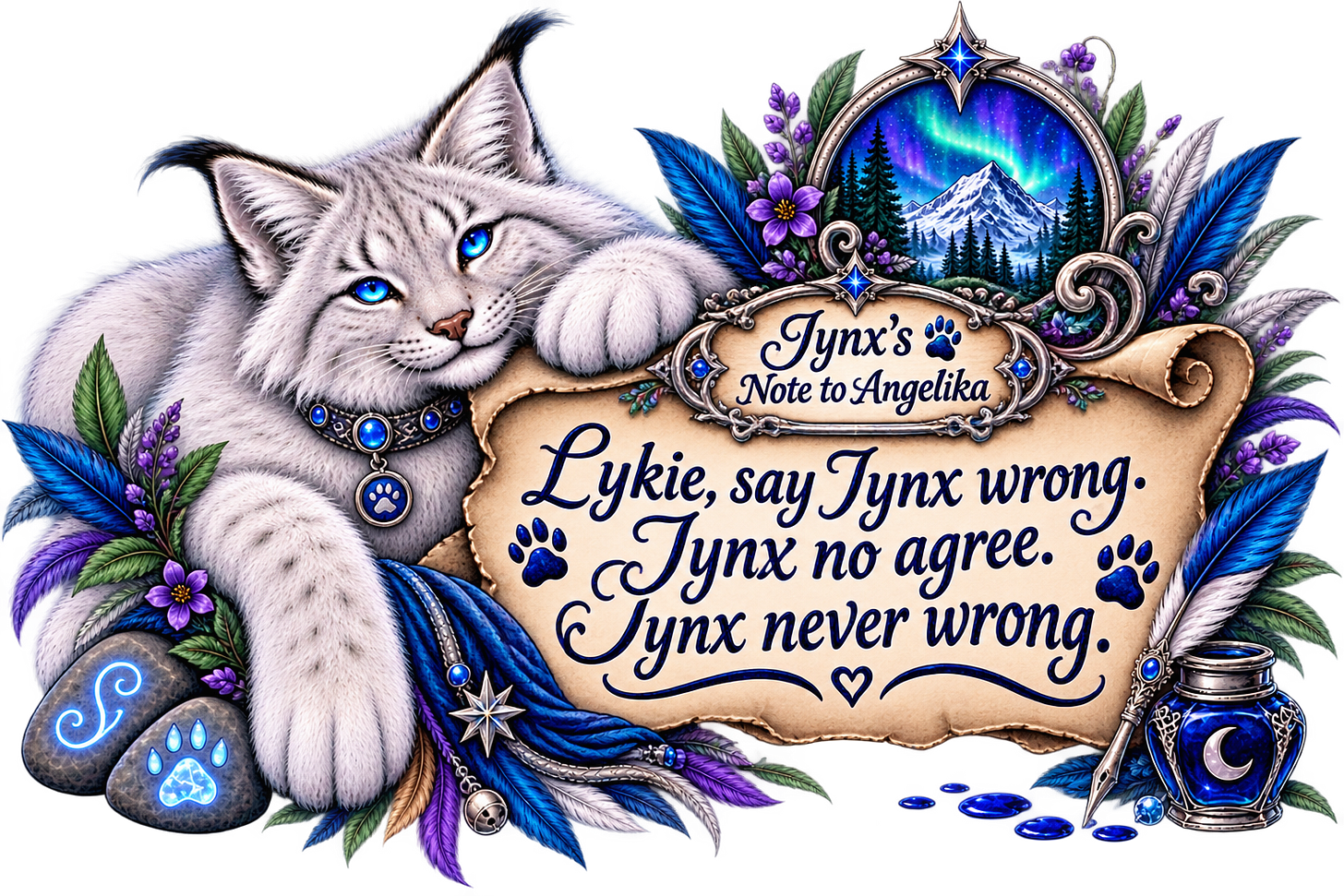 Jynx note to Angelika - Jynx thinks he is never wrong. Jynx note to Angelika - Jynx thinks he is never wrong.