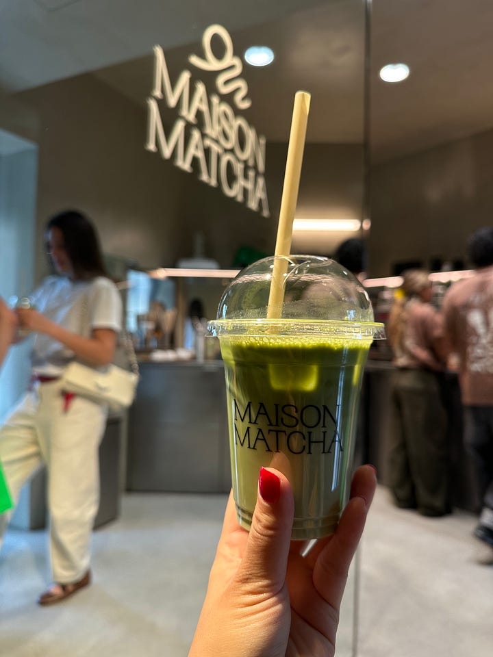 left: smoothie at NUDES; right: matcha latte at Maison Matcha