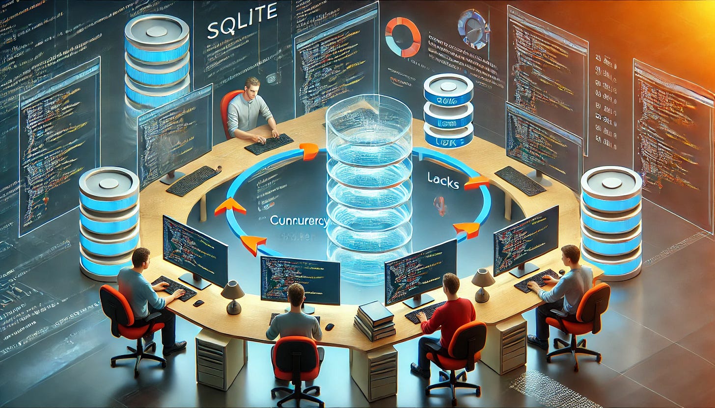 An image showing developers working together with arrows to explain how SQLite handles concurrency. An image showing developers working together with arrows to explain how SQLite handles concurrency.