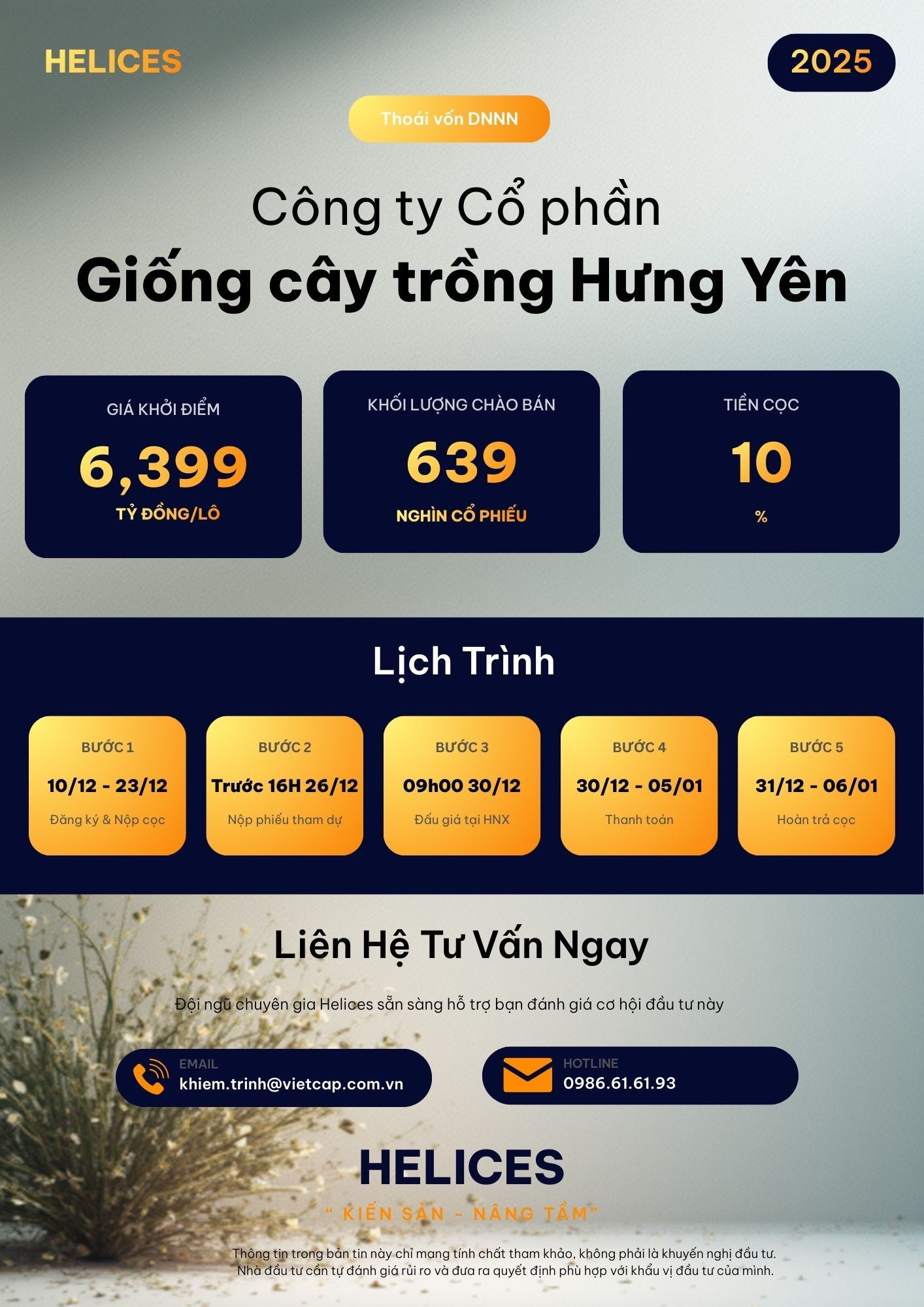 Đấu giá cổ phần Công ty Cổ phần Giống cây trồng Hưng Yên tháng 12/2025 - Phân tích đa chiều bởi Helices