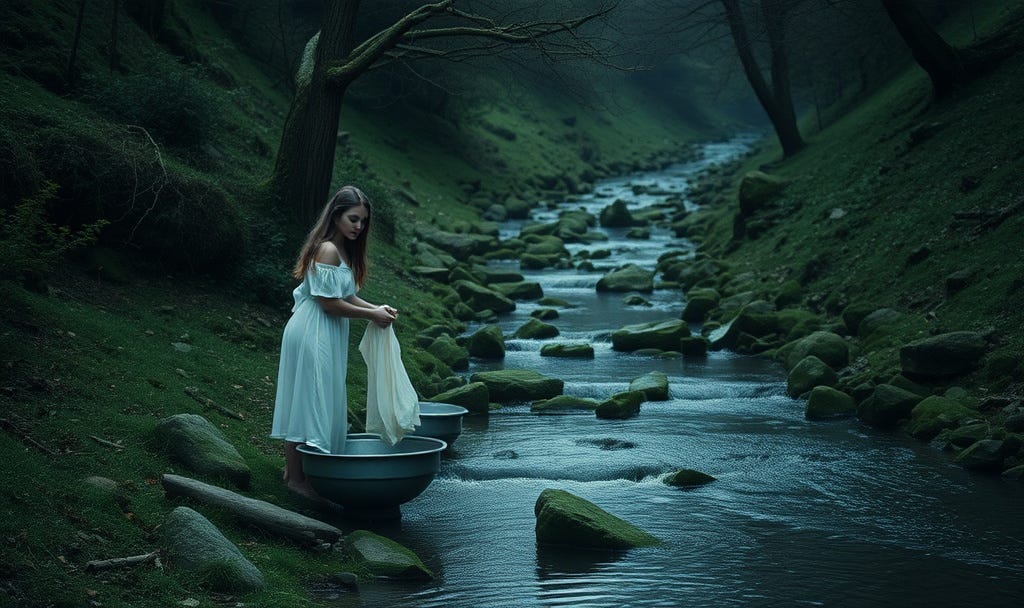 A Woman Washing Clothes in The River A Woman Washing Clothes in The River