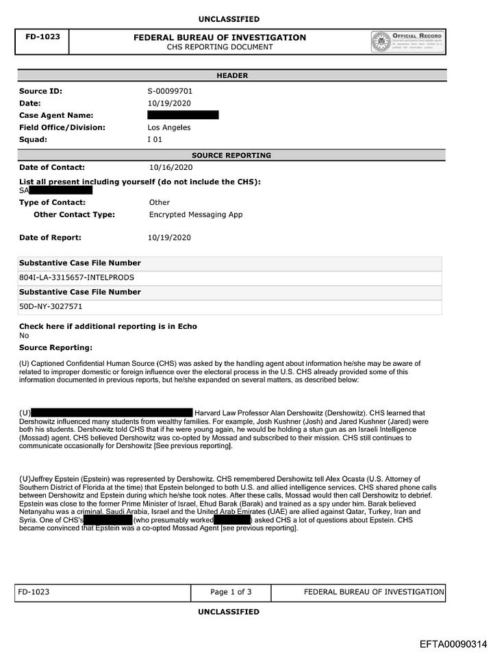 Taken together, these FBI documents trace the same chain again and again: Rothschild introductions → Epstein access operations → Dershowitz mediation → Adelson / Netanyahu / Mossad influence → Jared Kushner inside the White House.