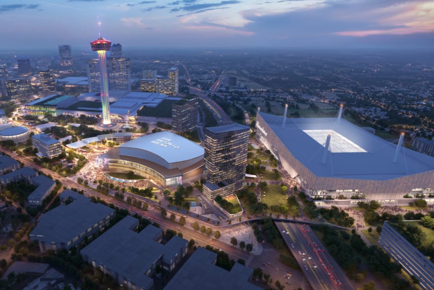 A rendering of what a proposed entertainment district near HemisFair and the Alamodome could look like. A rendering of what a proposed entertainment district near HemisFair and the Alamodome could look like.