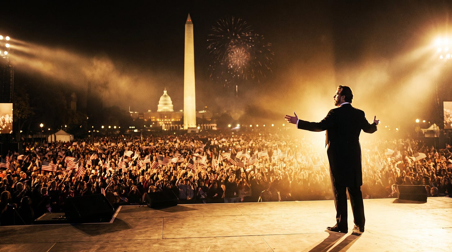 Opern-Tenor auf der National Mall, Washington bei Nacht