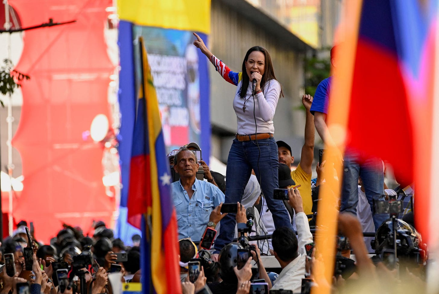 María Corina Machado speaks in Caracas, Venezuela, on 9 January 2025. (Credits: Maxwell Briceno/The Guardian)