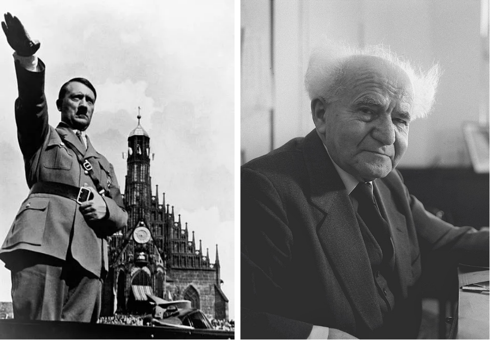 Adolf Hitler and David Ben-Gurion. The Haavara Agreement exposed how Nazi Germany and Zionist institutions cooperated through transfer mechanisms that helped move German Jewish assets and immigration toward Palestine before Israel existed.