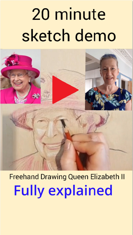 Photos of Queen Elizabeth II and Gail, overlaid on a hand drawing a sketch of The Queen Photos of Queen Elizabeth II and Gail, overlaid on a hand drawing a sketch of The Queen
