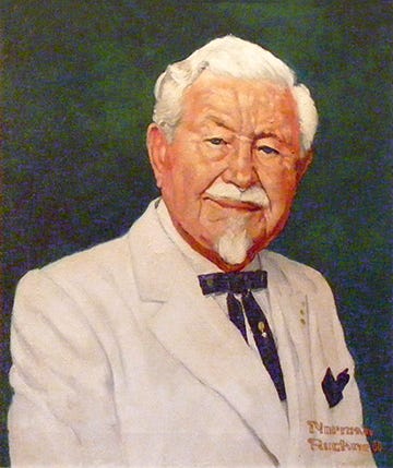 A portrait of Colonel Harland Sanders, of Kentucky Fried Chicken fame, by Norman Rockwell.