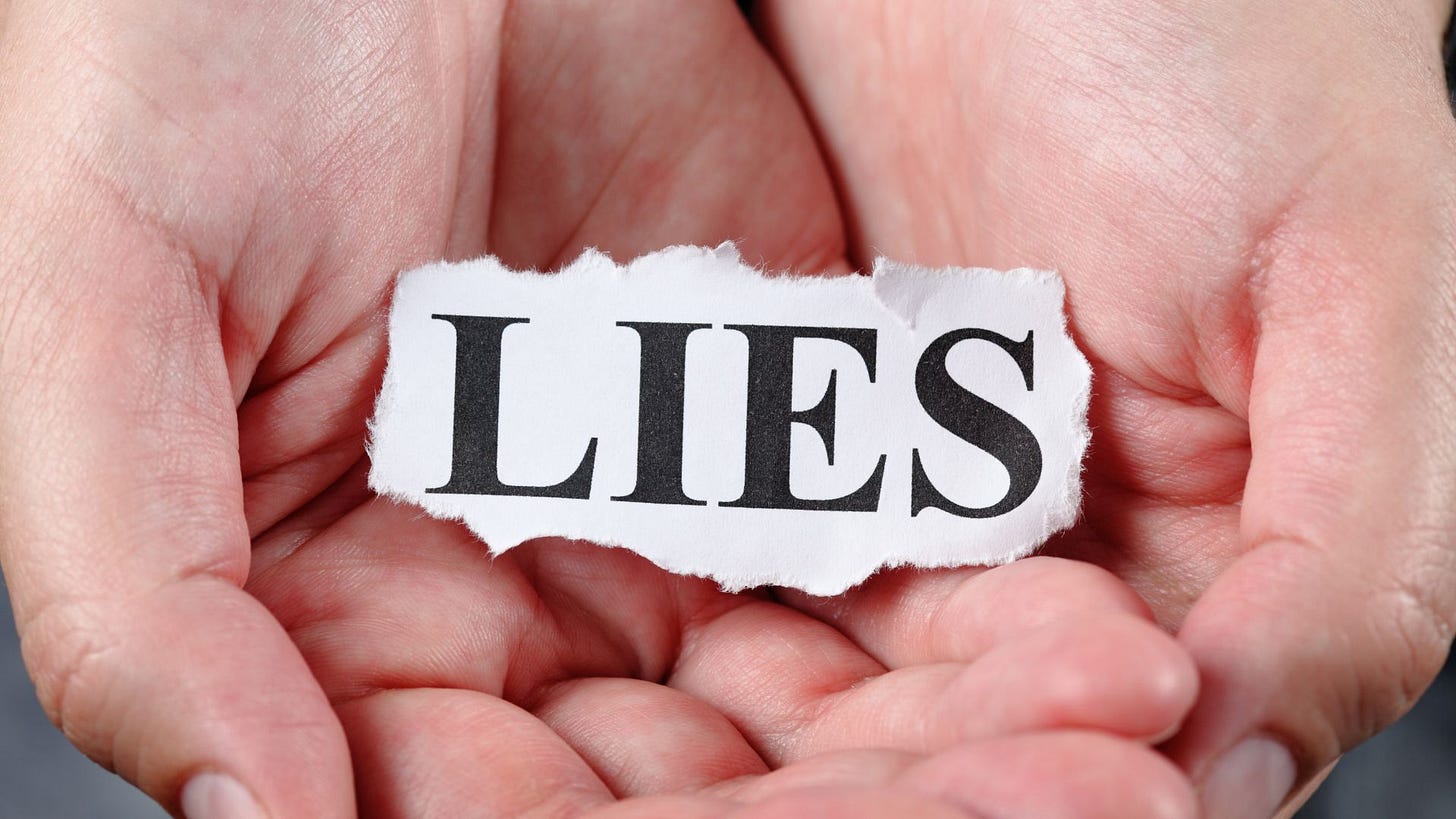 Photo of two hands holding a piece of torn paper of the word “LIES”. Author got the photo from Canva.
