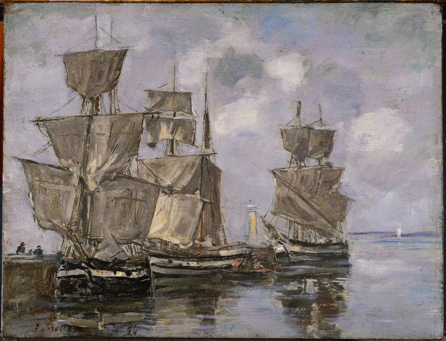 3 bâteaux avec des mâts dans le port d'Honfleur