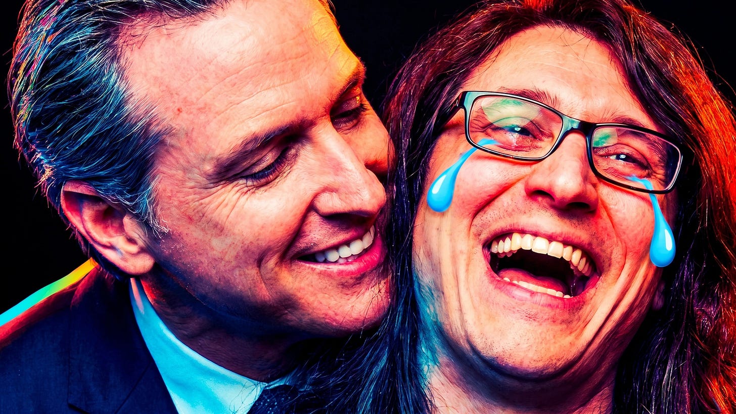 AI Image - California's governor and a vocal critic of Stop Killing Games having a chuckle at your expense.